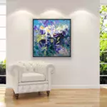 Flowers Painting on Canvas, Original Oil Painting, Modern Abstract Floral Wall Art for Bedroom Wall Decor, Home Decor, Unique Gift for Her displayed in a living room with a white sofa