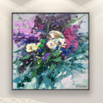 Flowers painting, original oil painting on canvas, hanging on a modern wall