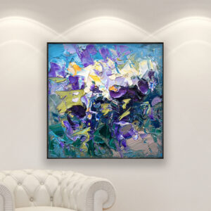 Flowers Painting on Canvas, Original Oil Painting, Modern Abstract Floral Wall Art for Bedroom Wall Decor, Home Decor, Unique Gift for Her displayed in a living room with a white sofa