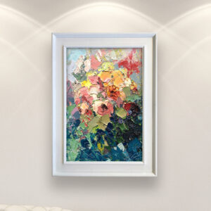 Flowers Painting on Canvas, Original Oil Painting, Roses Painting, Modern Floral Wall Art for Bedroom, Home Decor and Unique Gift for Her displayed in a living room with a white sofa