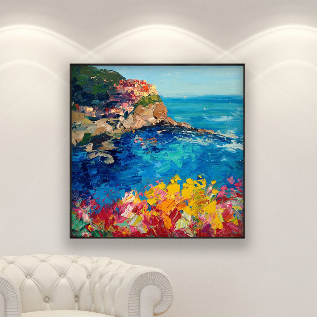 Manarola Cinque Terre painting, original oil painting on canvas