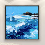 Ocean painting, original oil painting on canvas, hanging on a modern wall