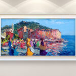 Portofino painting, original oil painting on canvas, hanging on a modern wall