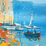 Detail of Portofino painting, original oil painting on canvas