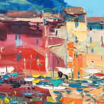 Detail of Portofino painting, original oil painting on canvas