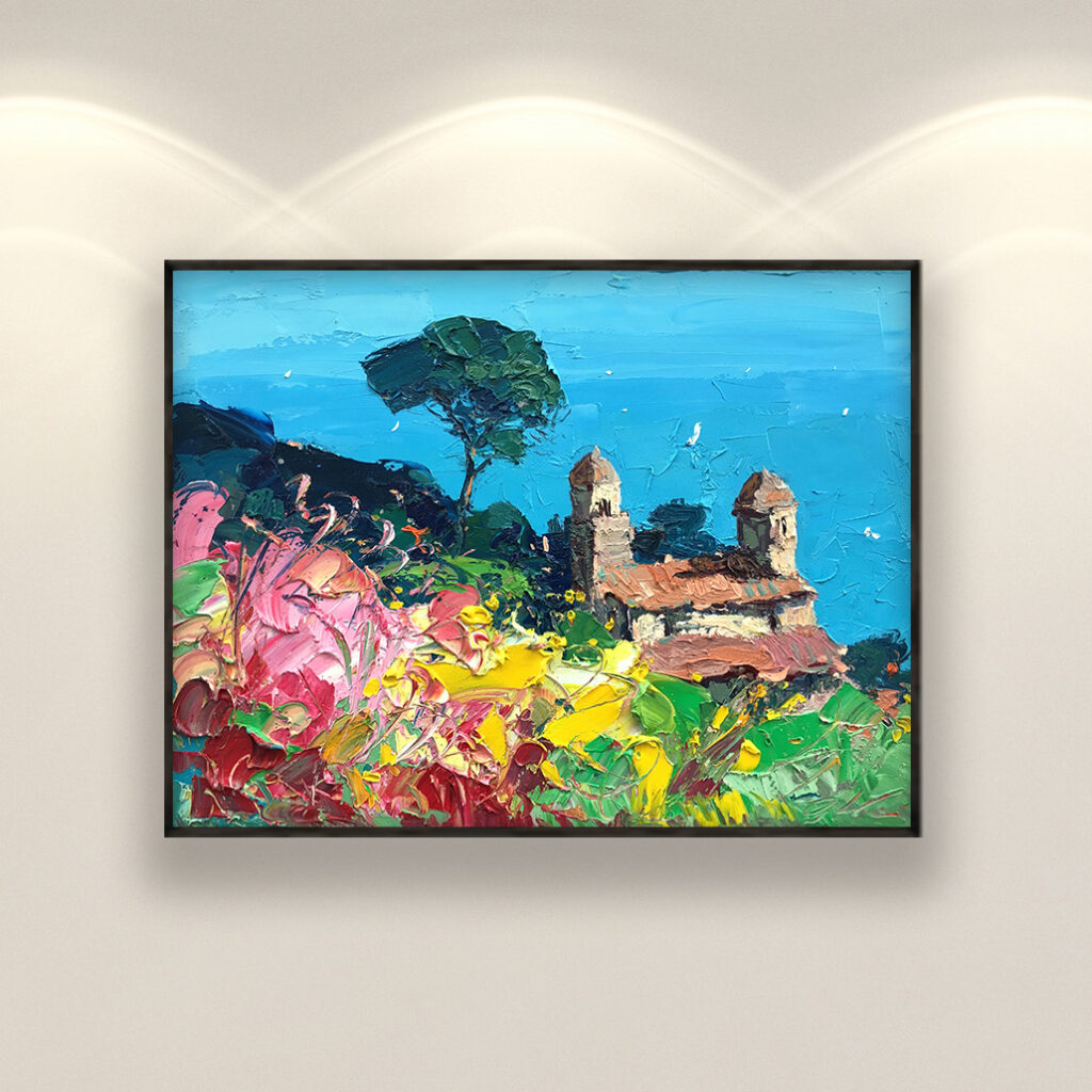 Ravello painting, original oil painting on canvas hanging in a modern living room