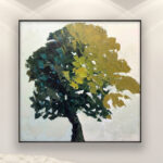 Tree painting, original oil painting on canvas, hanging on a modern wall