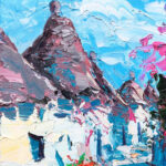 Detail of Alberobello Puglia painting, original oil painting on canvas