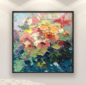 Roses painting on canvas, original oil painting with rich impasto texture and vibrant floral colors, perfect for modern home decor.