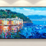 Portofino painting, original oil painting on canvas hanging on a modern wall