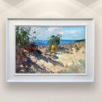 Beach painting, original oil painting on canvas, hanging on a modern wall