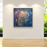 Flowers painting, original oil painting on canvas, hanging on a modern wall