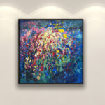 Flowers painting, original oil painting on canvas, hanging on a modern wall