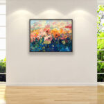 Flowers painting, original oil painting on canvas hanging on a modern wall