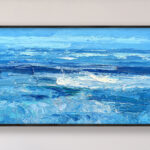 Close-up of the modern abstract ocean oil painting on canvas