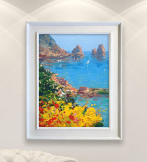 Capri painting, original oil painting on canvas, hanging on a modern wall