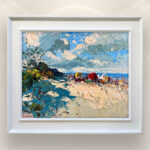 Beach painting, original oil painting on canvas, hanging on a modern wall