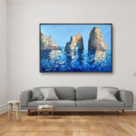 Capri painting, original oil painting on canvas hanging in a modern living room with a gray sofa