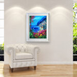 Positano painting, original oil painting on canvas hanging in a modern living room with a white sofa and home decor