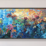 Water lilies painting, original oil painting on canvas hanging on a modern wall