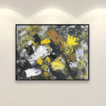 Abstract painting, original oil painting on canvas hanging in a modern living room