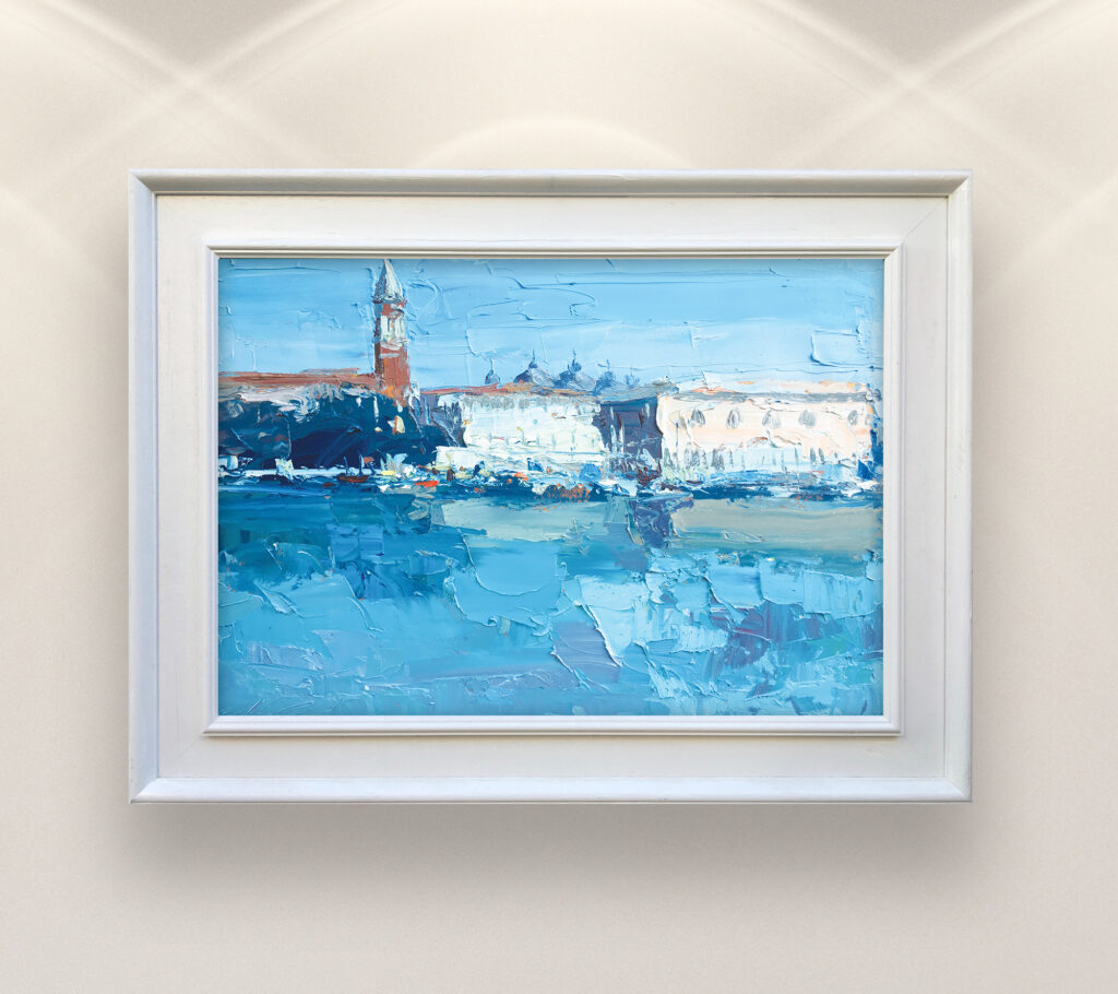 Venice painting on canvas with rich impasto texture hanging on a modern wall