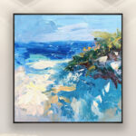 Beach painting, original oil painting on canvas, hanging on a modern wall