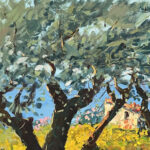 Detail of Olive Trees painting, original oil painting on canvas