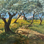 Detail of Olive Trees painting, original oil painting on canvas