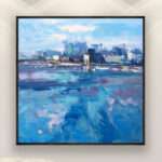 New York painting on canvas with rich impasto texture hanging on a modern wall