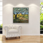 Olive Trees painting, original oil painting on canvas hanging in a modern living room with a white sofa