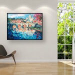 Rome painting, original oil painting on canvas hanging in a modern living room with a brown sofa and home decor