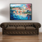 Rome painting, original oil painting on canvas hanging in a modern living room with a brown sofa and home decor