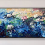 Water Lilies painting, original oil painting on canvas hanging on a modern wall