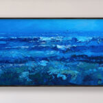 Blue ocean painting, original oil painting on canvas hanging on modern wall