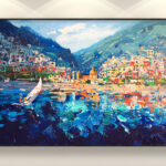 Positano Painting, original oil painting on canvas, hanging on a modern wall