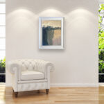 Modern abstract oil painting on canvas with rich impasto texture hanging in a modern living room with a white sofa