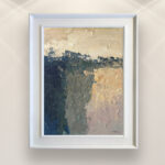 Modern abstract oil painting on canvas with rich impasto texture hanging on a modern wall