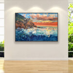 Manarola Cinque Terre painting, original oil painting on canvas, hanging on a modern wall