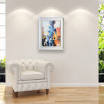 Female nude painting, original oil painting on canvas hanging in a modern living room with a white sofa