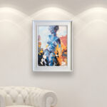 Female nude painting, original oil painting on canvas hanging in a modern living room with a white sofa