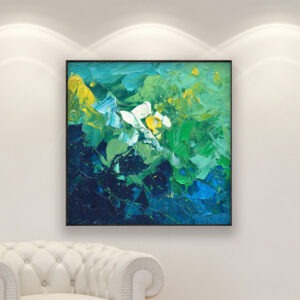 Abstract painting, original oil painting on canvas, hanging on a modern wall