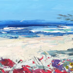 Detail of beach oil painting on canvas